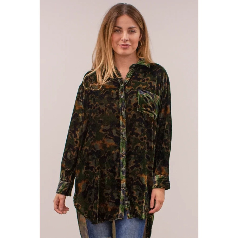 Kyla Karyn Seo Caite Lucy Tunic Shirt Women's Small Green Velvet NWT